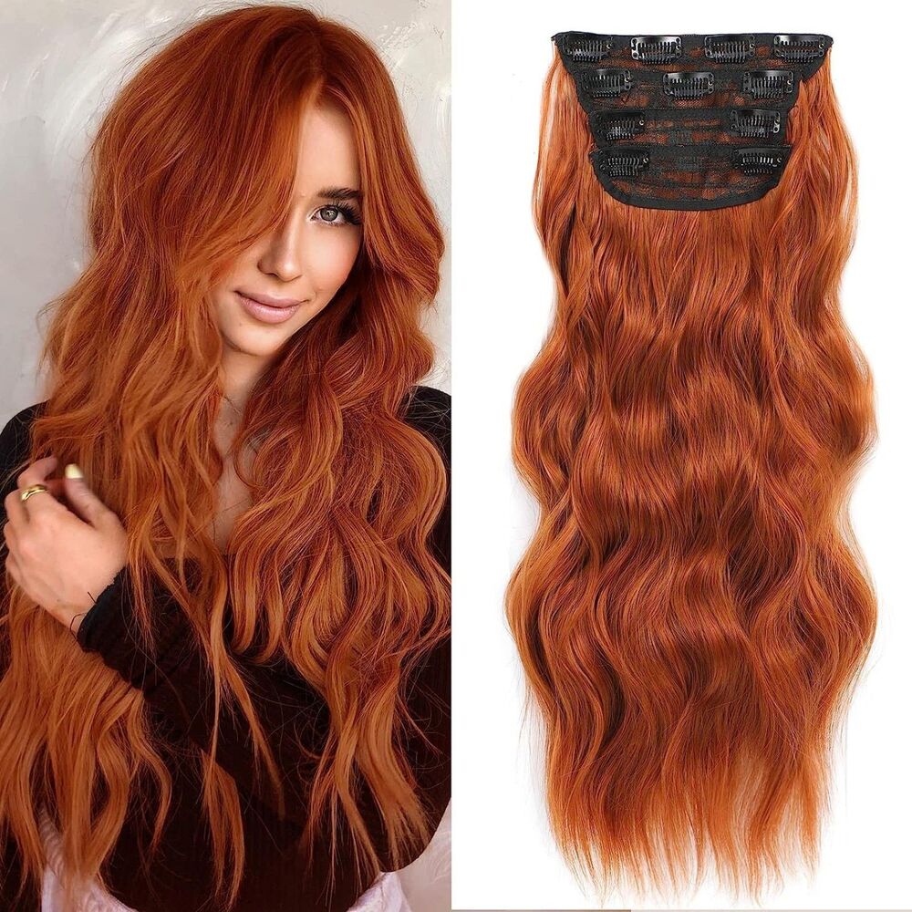 Curly Hair Extensions 4PCS Long Wavy Synthetic Thick Hairpieces, 18C-184H011